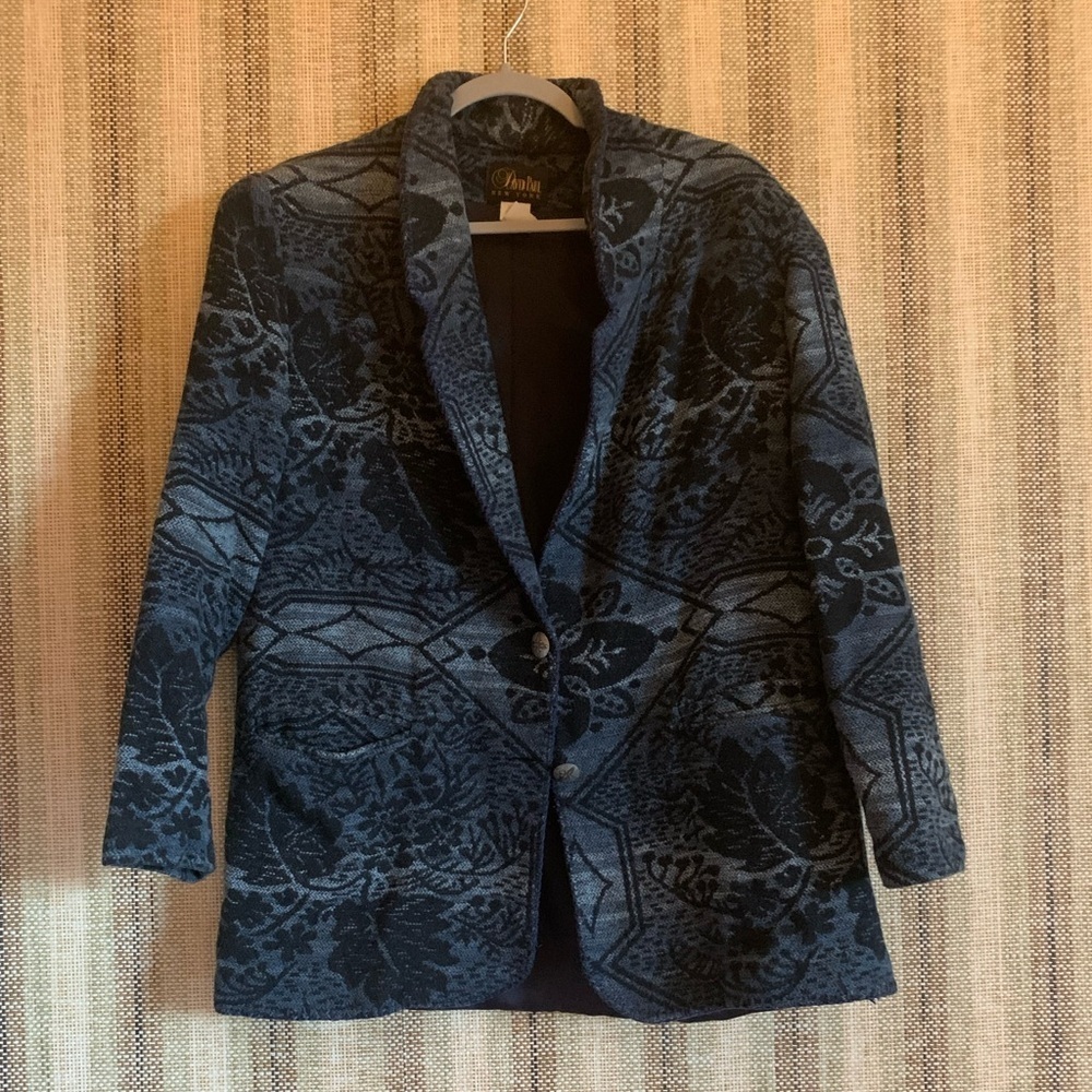 David Paul Blue Black Blazer Coat Jacket Vintage Women’s Western Size Cotton